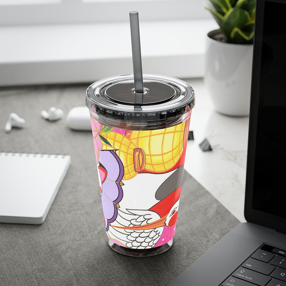 Thumbnail: 16oz Sunsplash Tumbler with Straw — Colorful Floral Fox Art Travel Cup