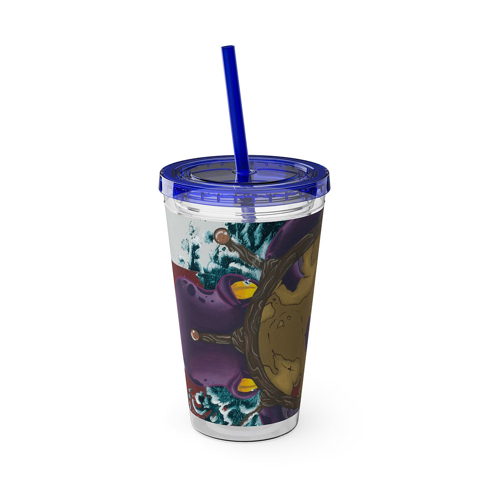 Thumbnail: Tumbler cup with blue lid, straw, and colorful pattern