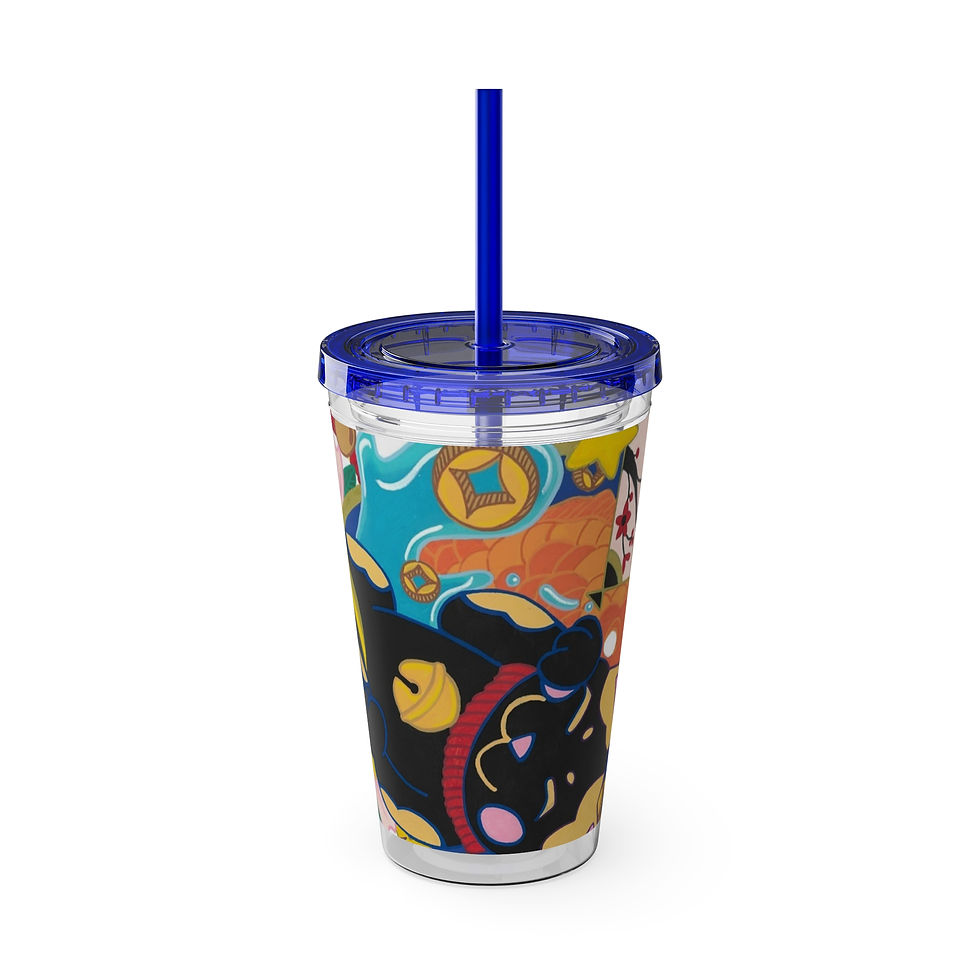 Thumbnail: 16oz Sunsplash Lucky Cat Panther Tumbler with Straw