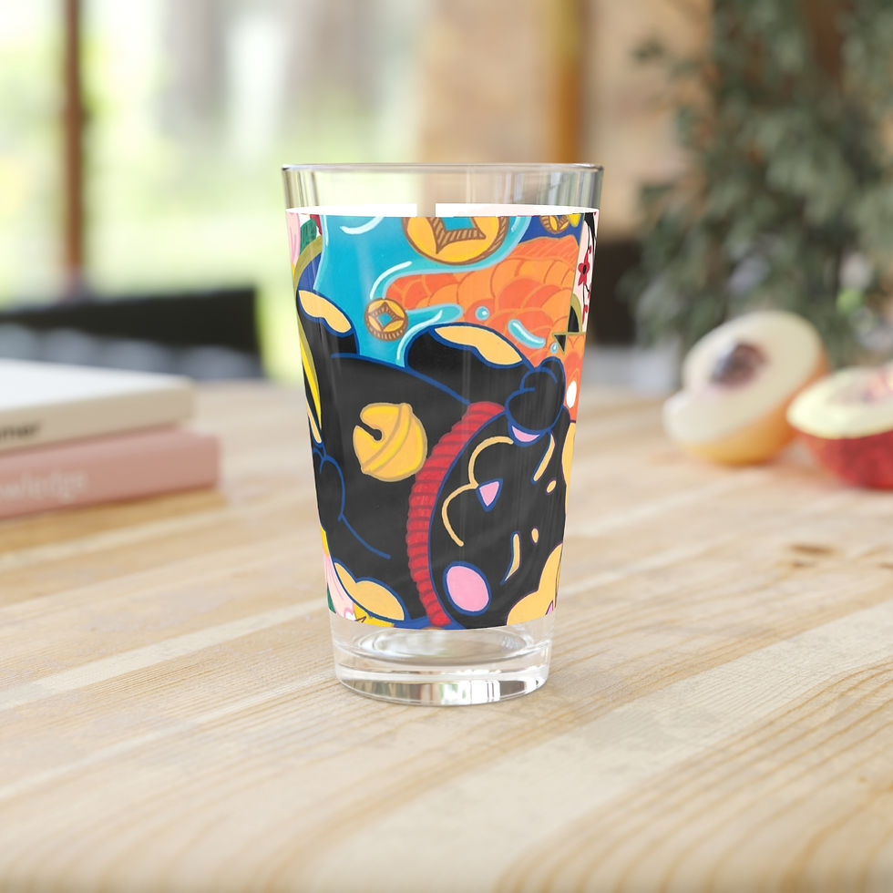 Thumbnail: Glass with vibrant Asian-inspired graphic design