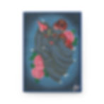 Dark blue journal with a stylized bat, red skulls, and pink roses