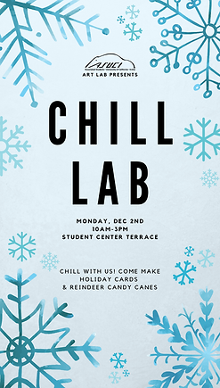 Art Lab Chill Lab flyer. Light blue background with blue snowflakes.