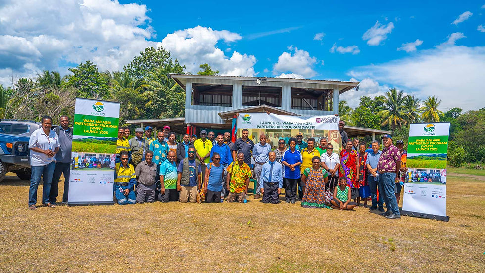 Partners gathered outside the Kaiapit Lutheran Circuit Hall for a photo shoot following the successful launch of the WAPP at Mutzing Station, Markham District – October 29, 2025