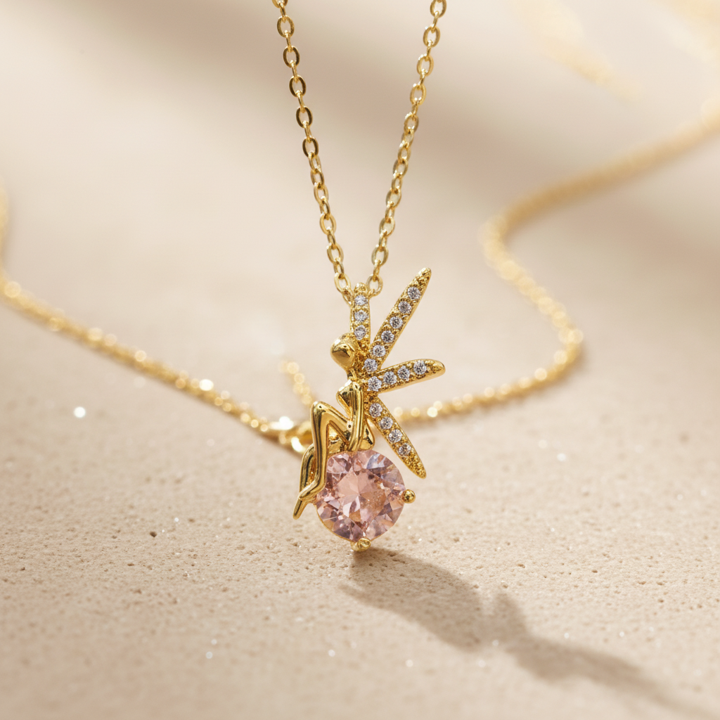 Tinkerbell Pink round CZ Necklace