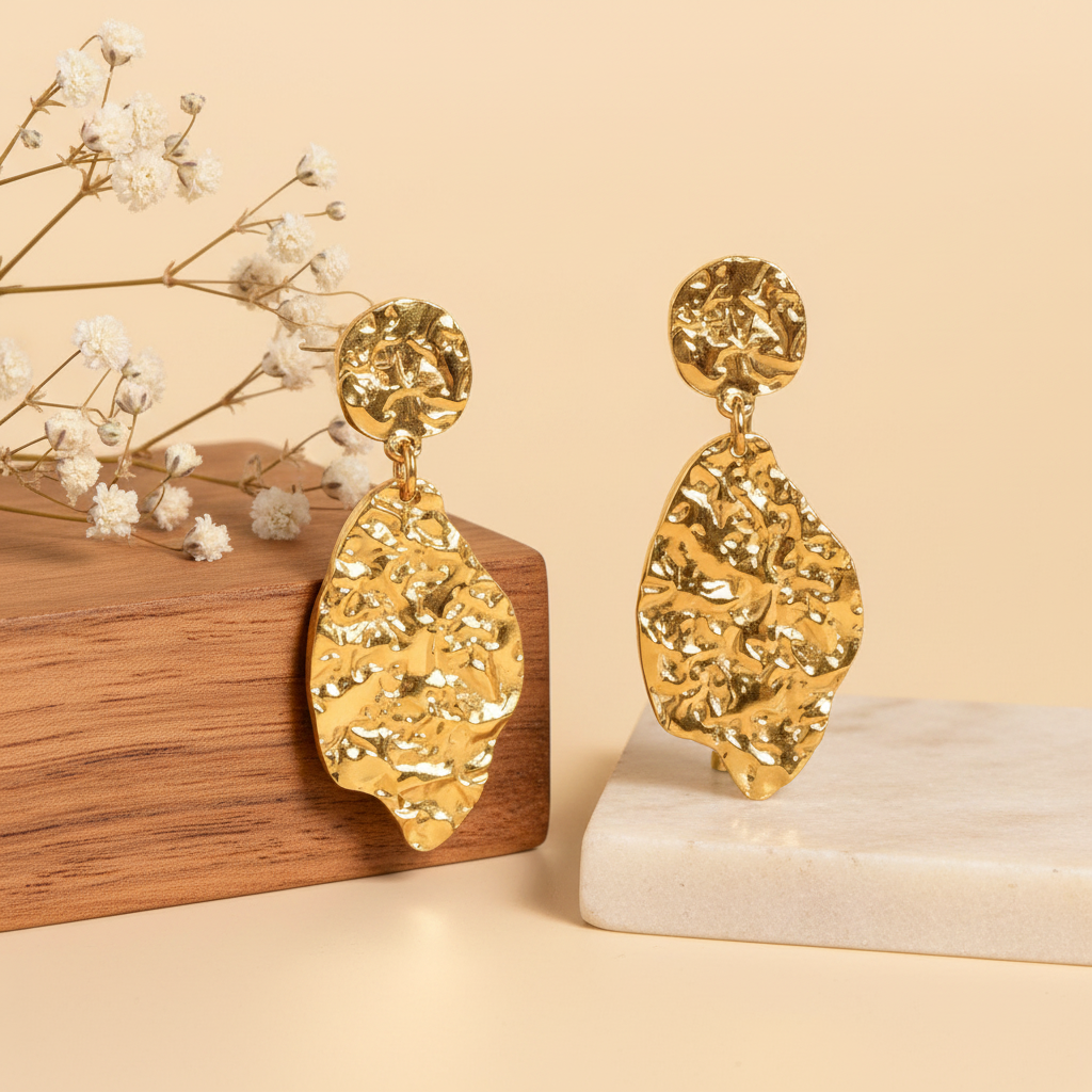 Feuille Sculptée Gold Earrings