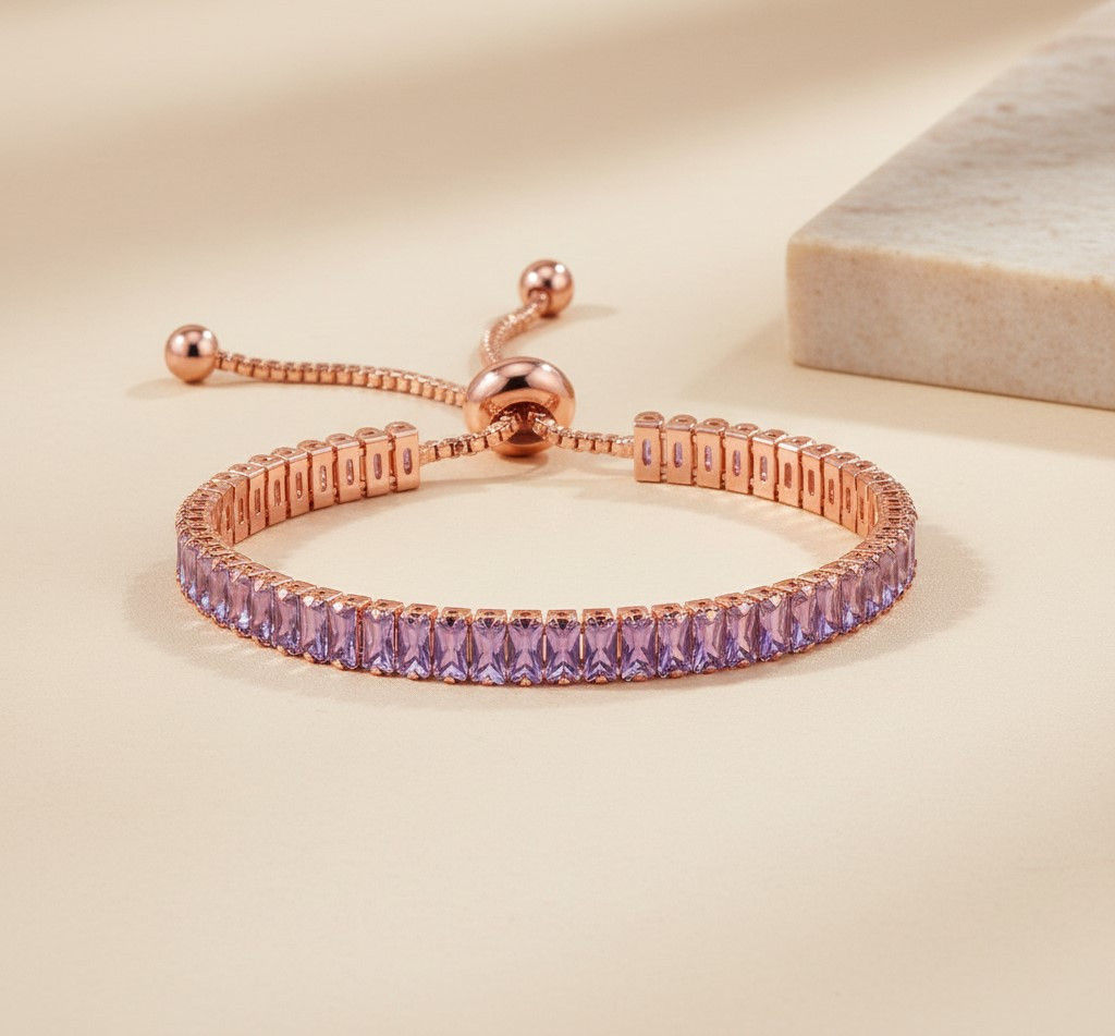 Violette Baguette Tennis Bracelet (Rose)