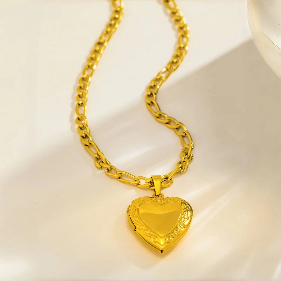 Thumbnail: Openable Heat Locket in Gold Stainless Steel pendant figaro chain necklace