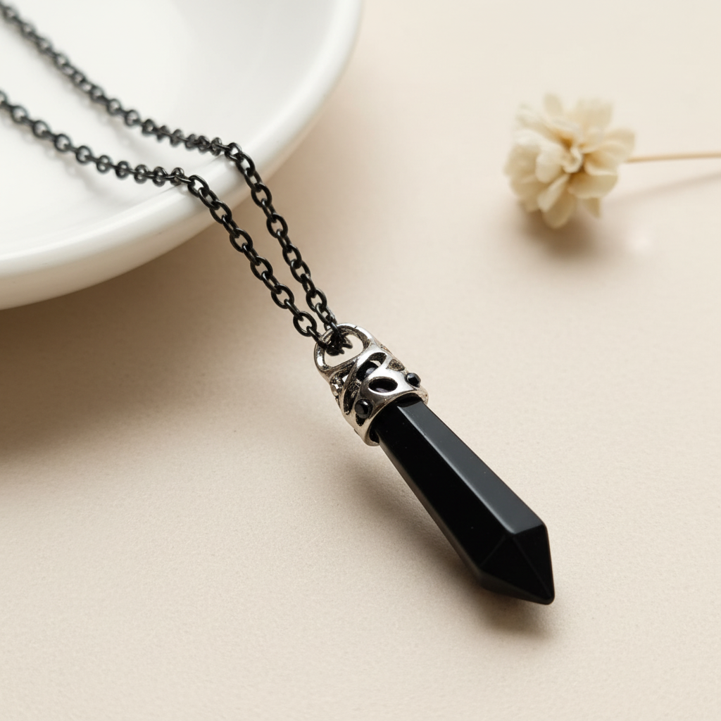 Sculpted Obsidian Pendant Necklace