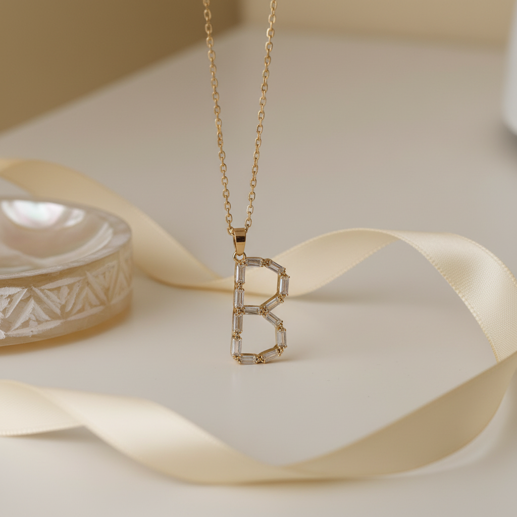 Alphabet 'B' Initial Diamond Necklace