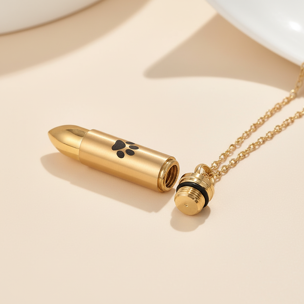Thumbnail: Pet Memorial Ashes Bullet Pendant Stainless Steel necklace, Gold