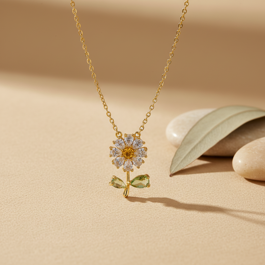 Green Daisy flower Necklace