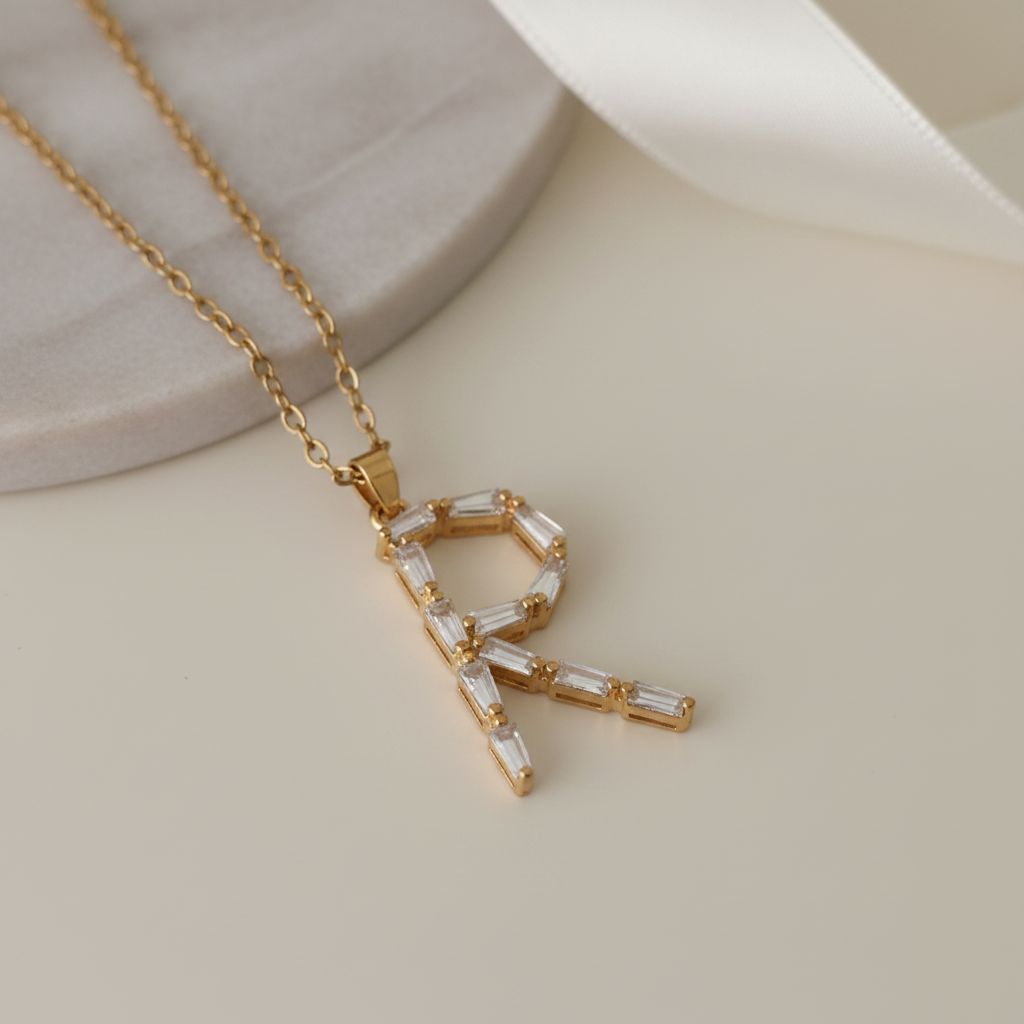Alphabet 'R' Initial Diamond Necklace