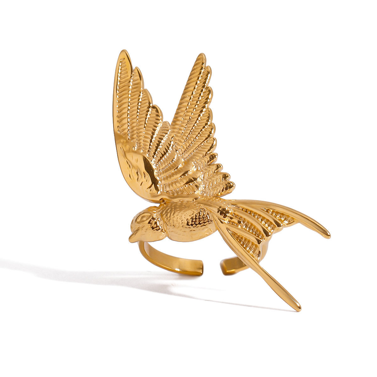 Forked-tail Bird Sideways Gold Stainless Steel ring