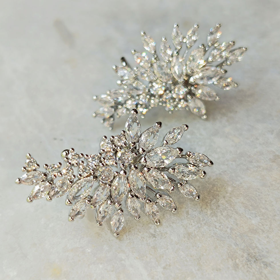 Leafy bunch Marquise earring stud cuffs, Rhodium, Brass