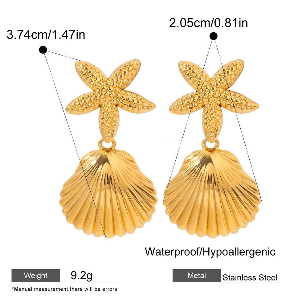 Thumbnail: Starfish & Scallop dangle Stud Earrings (Gold, Stainless Steel)
