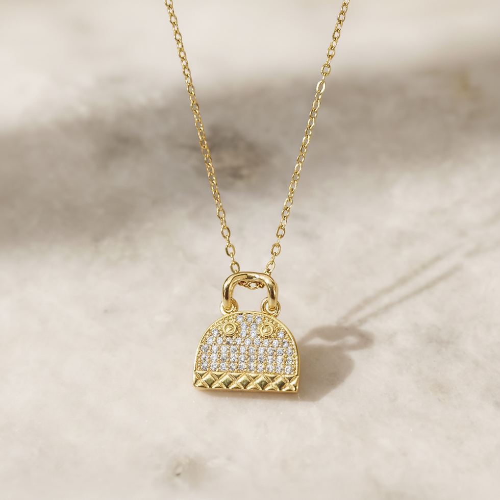 Thumbnail: Purse CZ Brass Pendant (Gold-Plated Stainless Steel Chain)