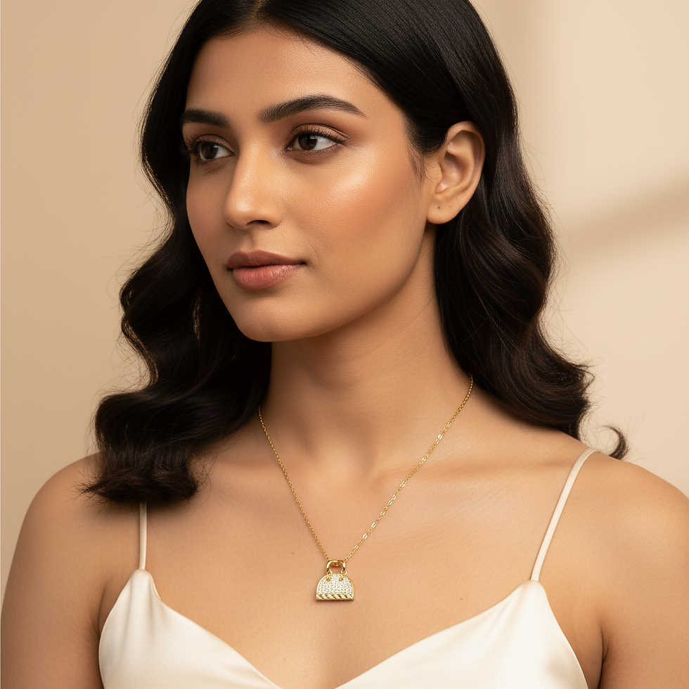 Thumbnail: Purse CZ Brass Pendant (Gold-Plated Stainless Steel Chain)