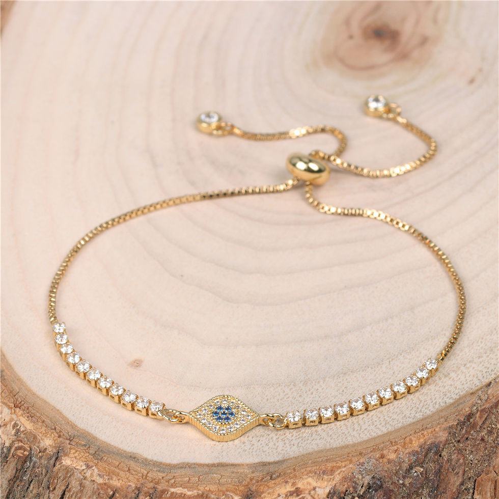 Evil Eye micro-pavé diamond tennis chain adjustable slider bracelet