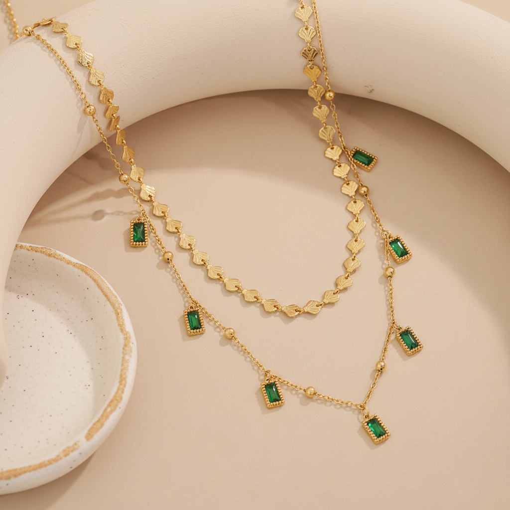 Emerald Cascade Layered Necklace