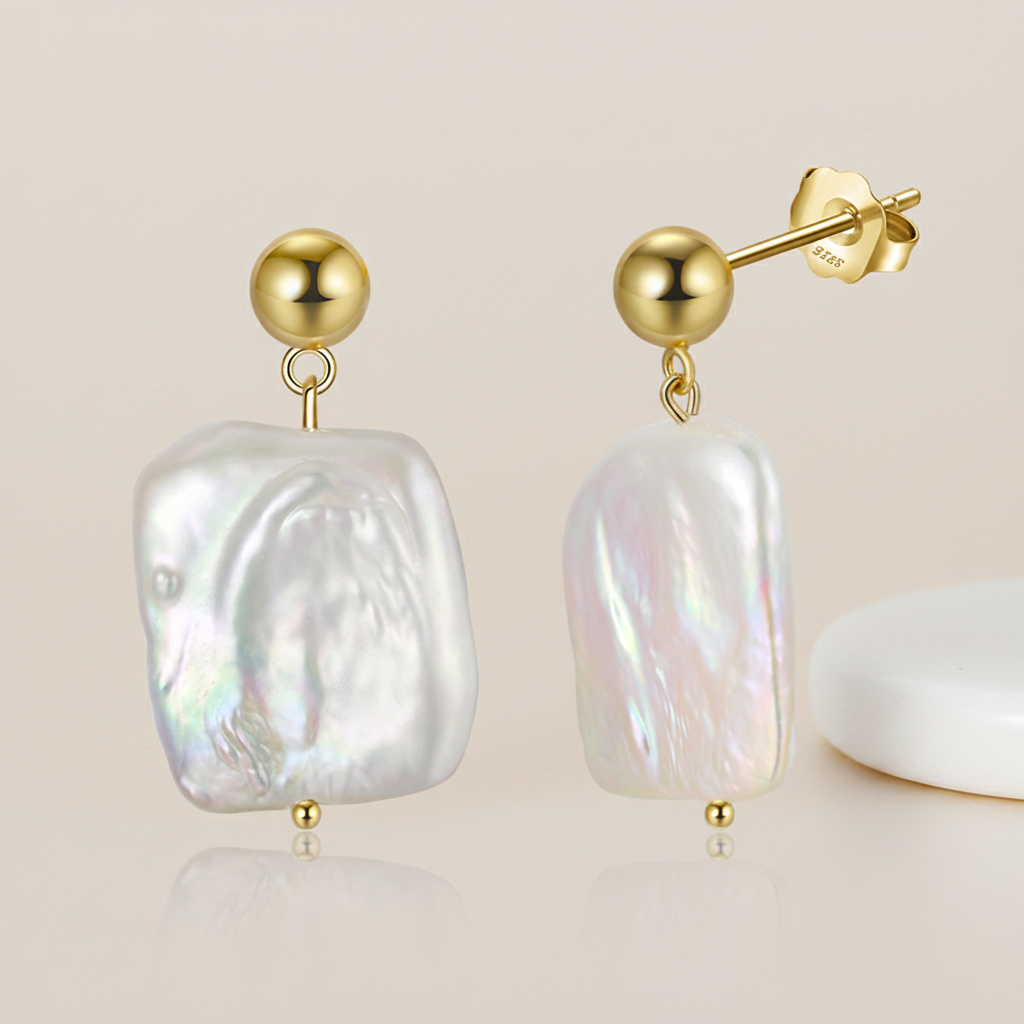 Sterling Silver Aurelian Keshi Pearl Rectangle Earrings