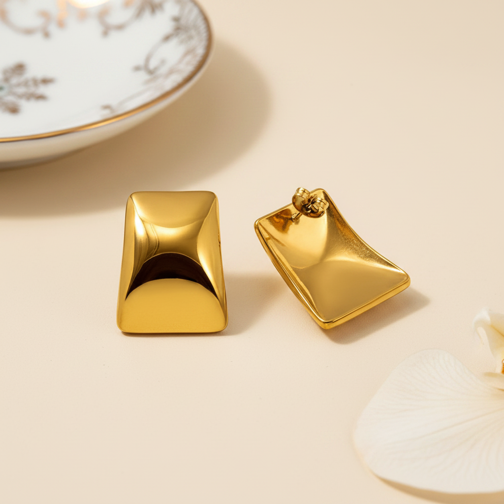 Sculptural Gold Geometric Stud Earrings