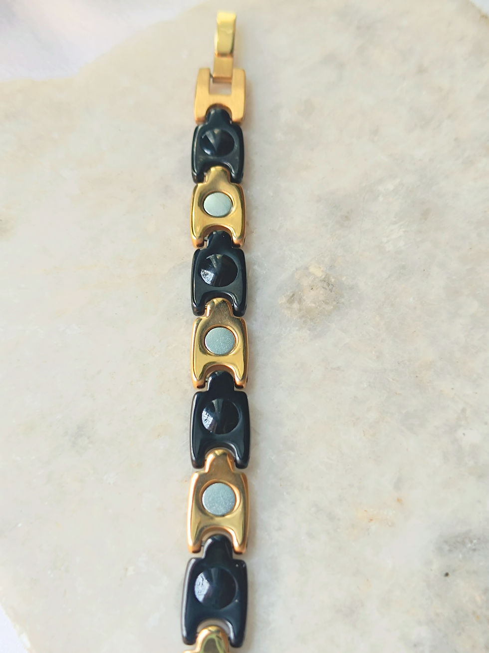 Thumbnail: Gold & Black building blocks magnetic clasp men's bracelet (Stainless Steel)