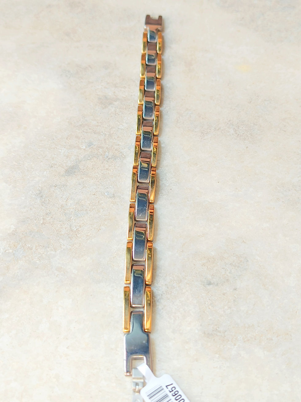 Thumbnail: Gunmetal & Gold triple layered rectangle magnetic Stainless Steel clasp bracelet