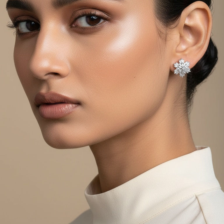 Thumbnail: Celestial Snowflake Diamanté Stud Earrings