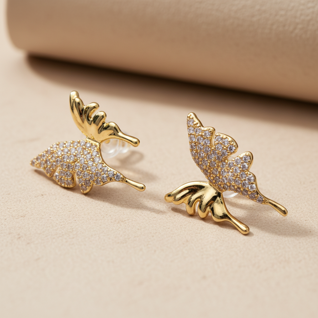 Butterfly Micro-pave CZ  Stud Earrings (Gold-Plated Brass)