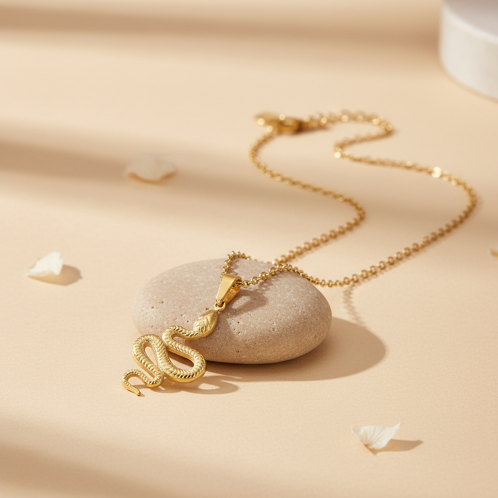 Thumbnail: Curled Snake Gold Stainless Steel necklace