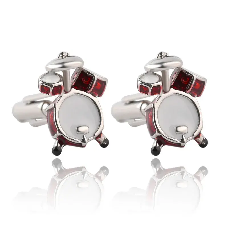 Drum Set Red & White Enamel paint pure Chrome-plated brass cufflinks