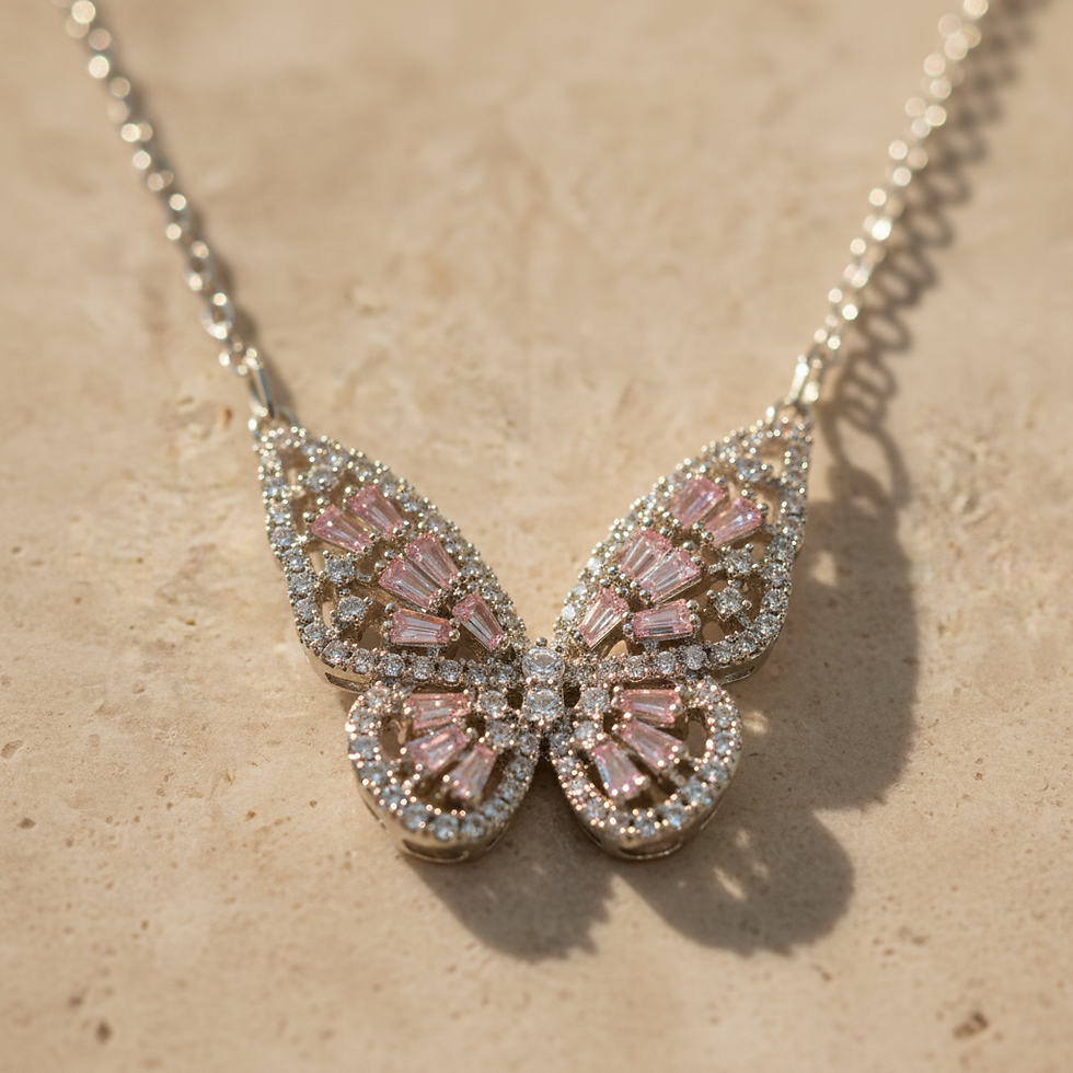 Thumbnail: Rose Zircone Papillon Pendant Necklace