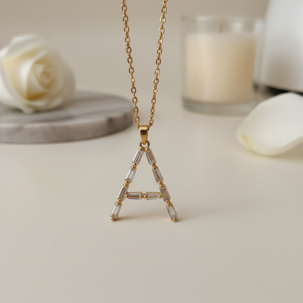 Alphabet 'A' Initial Diamond Necklace