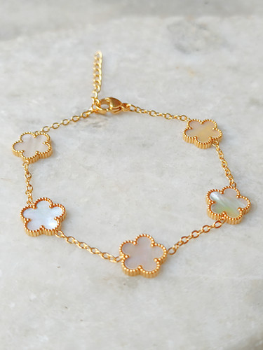 Mother of Pearl Flower link Gold Stainless Steel Bracelet | Omnistyl