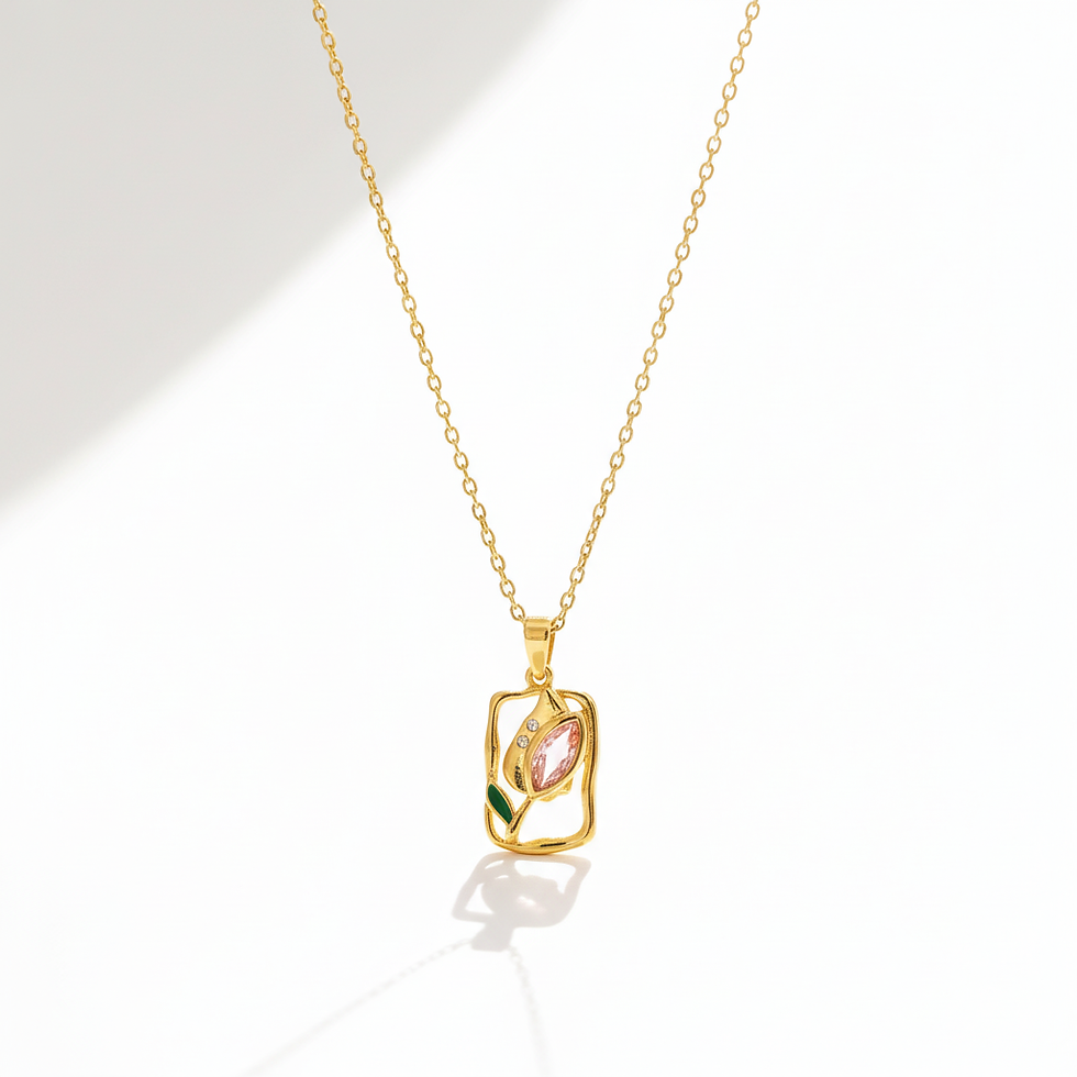 Thumbnail: Pink Marquise tulip rectangle Necklace