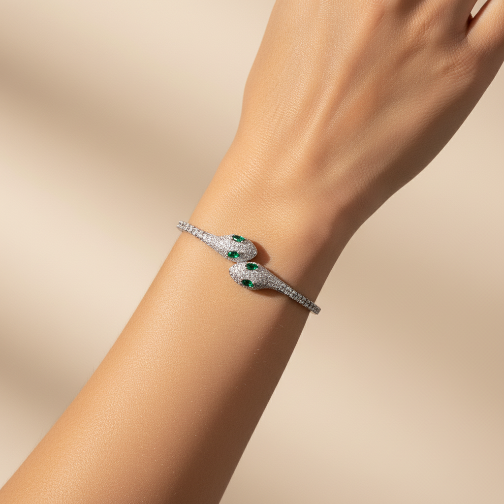 Emerald Gaze Twin Serpent Bracelet