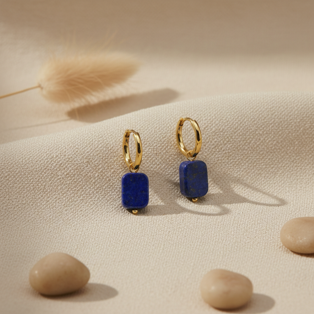 Regal Lapis Lazuli Dangle Hoop Earrings