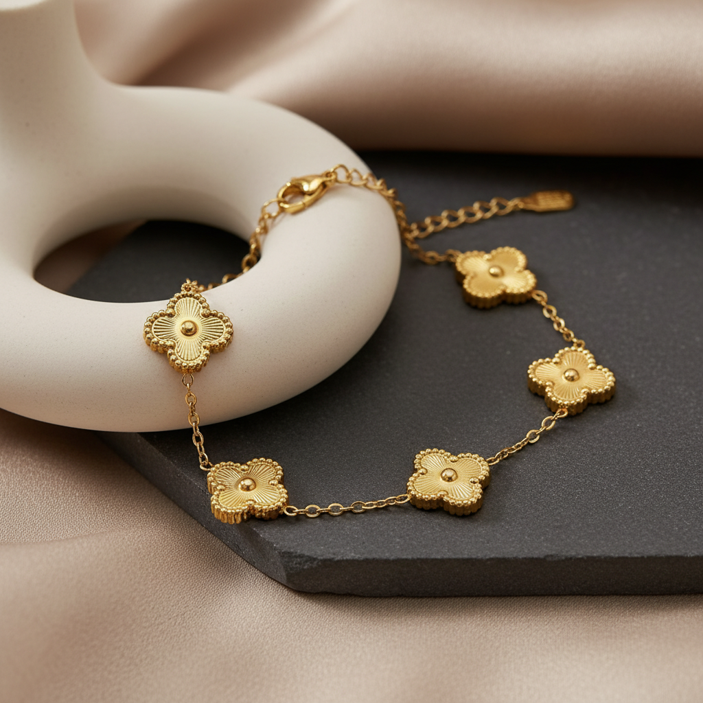 Gold 4-leaf clover Stainless Steel Bracelet