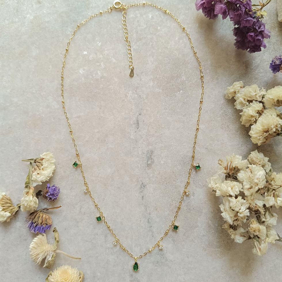 Thumbnail: Dainty Green CZ 18k Gold Brass Choker