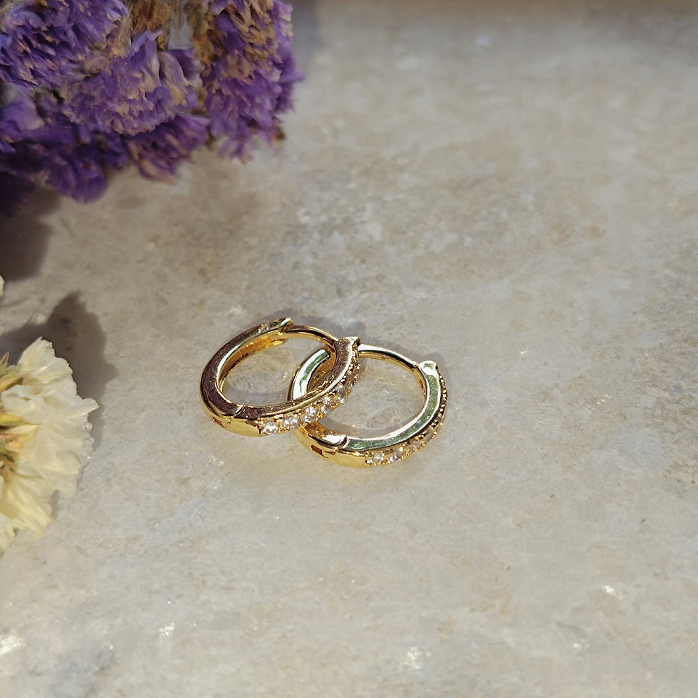 Thumbnail: Simple Brass 18k Gold Cubic Zirconia lined Hoop