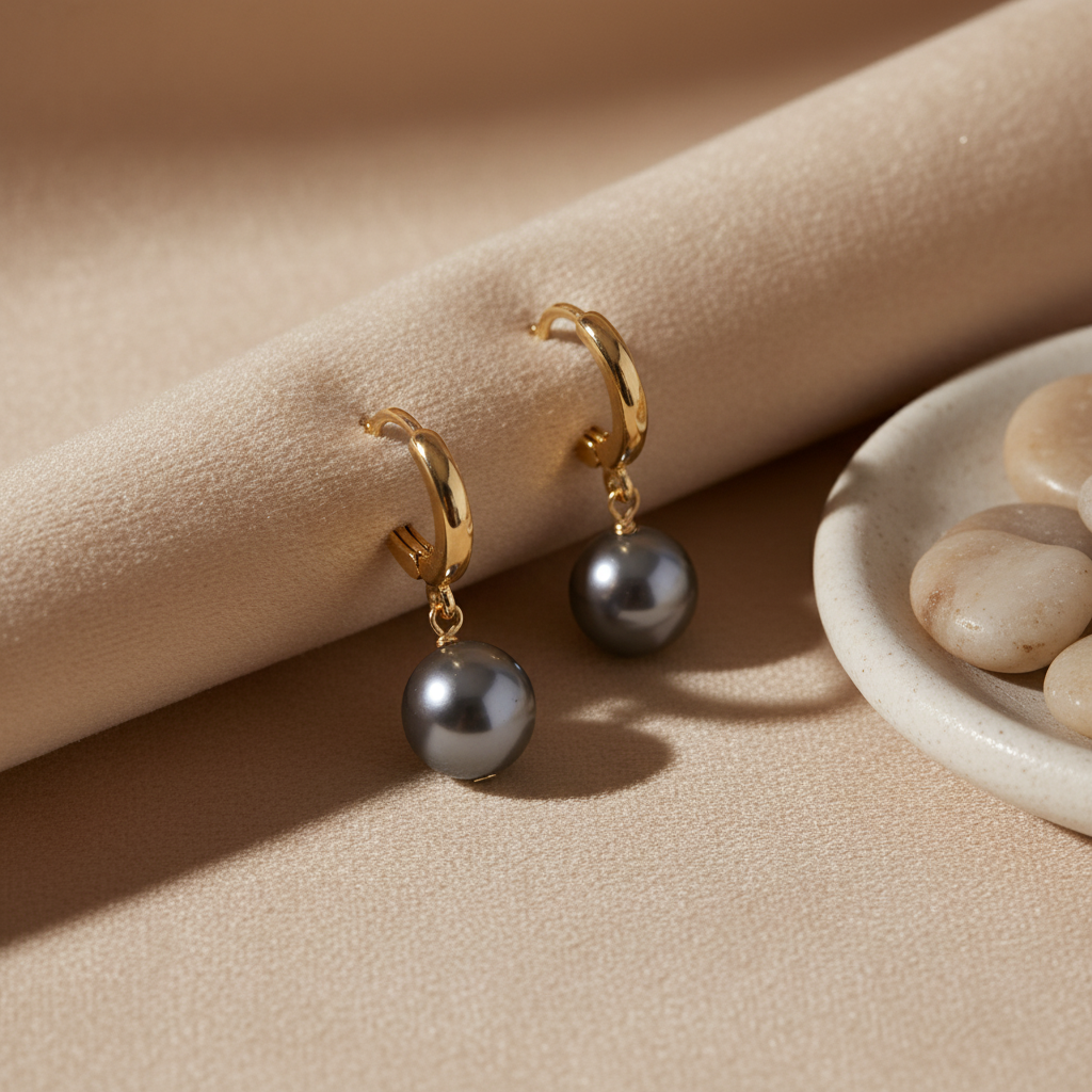 Dark Grey Swarovski Pearl Crystal Drop Earrings