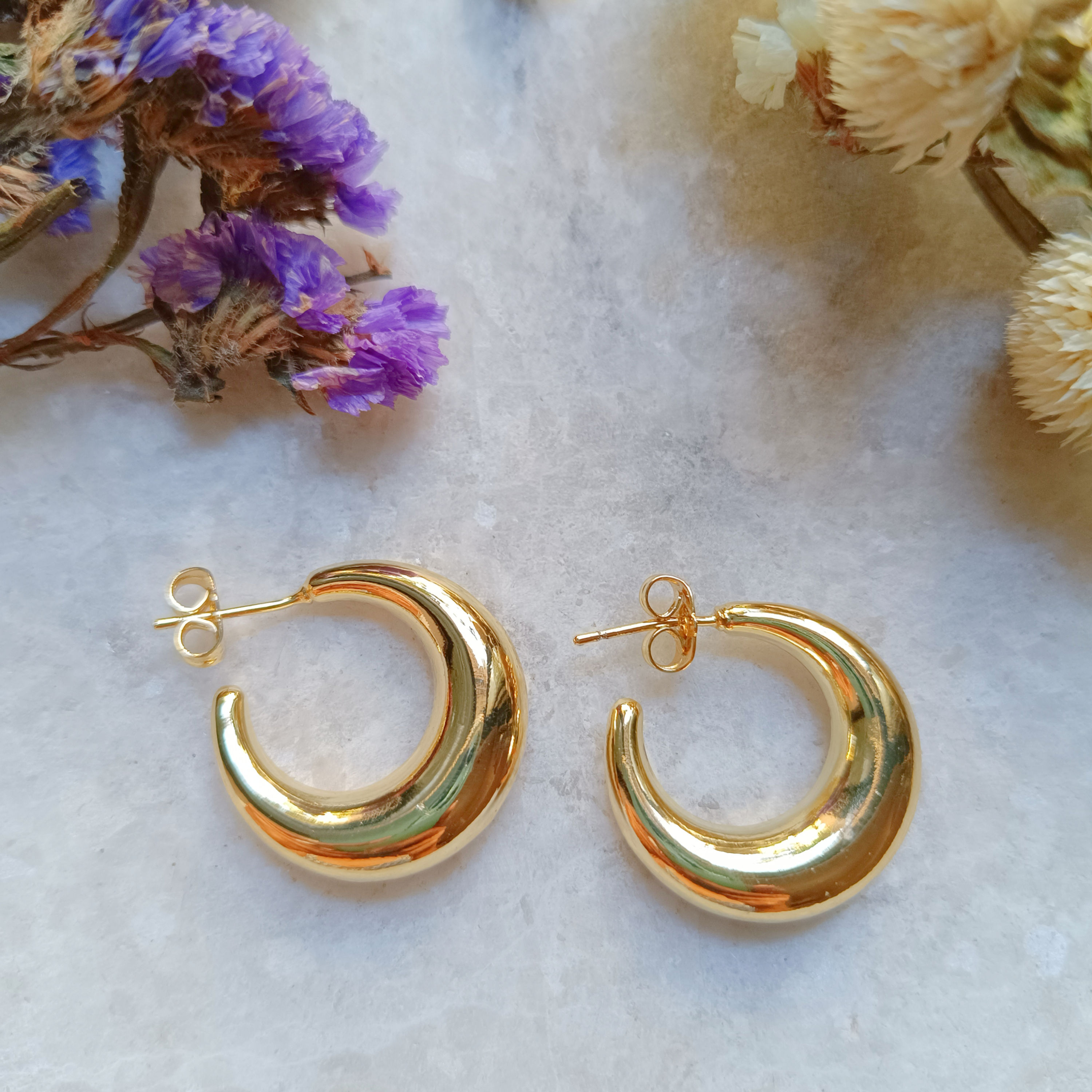Crescent Moon studs Gold Brass Earrings