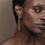 Thumbnail: Thin Dangling Rectangle Textured Threads Gold Stainless Steel Earrings