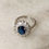 Thumbnail: Dark blue oval marquise cut halo Ring