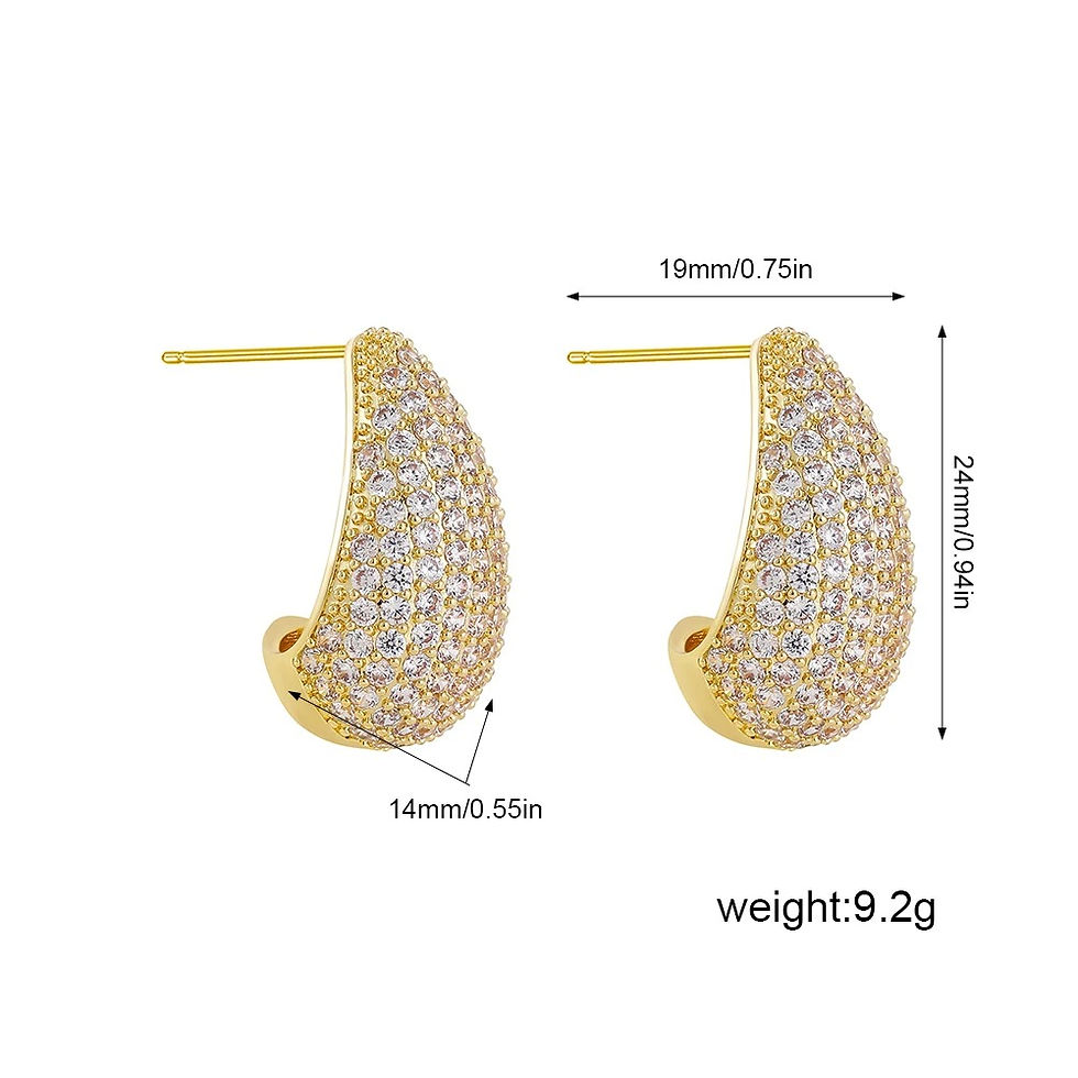 Thumbnail: Teardrop White micropave CZ hollow Stud Earrings (18k Gold,Brass)