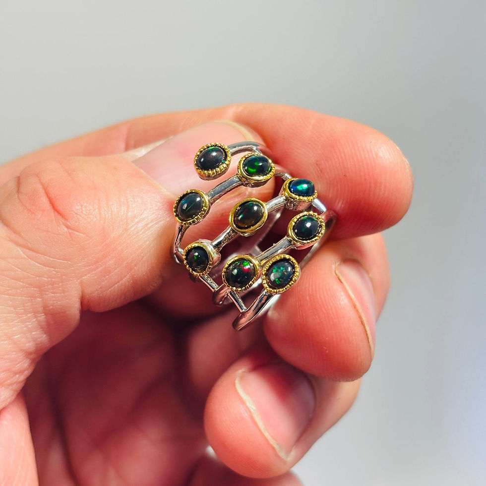 Black Opal gemstone Ring Boodles design cluster Ring 925 Silver ring