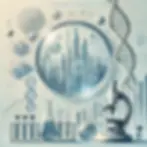 A clean and minimalistic image representing "Post-IPO Considerations" in the biotech sector. It features a biotech laboratory setting with elements like a growth chart or a futuristic cityscape. Subtle elements like a microscope, test tubes, and a DNA helix emphasize the biotech theme. The color scheme is neutral, with shades of blue and white, conveying a professional and sophisticated atmosphere.