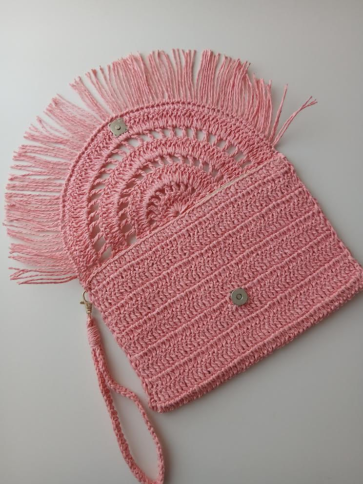 Küçük resim: Pembe Kadın Portföy & Clutch Çanta %100 El Örgü