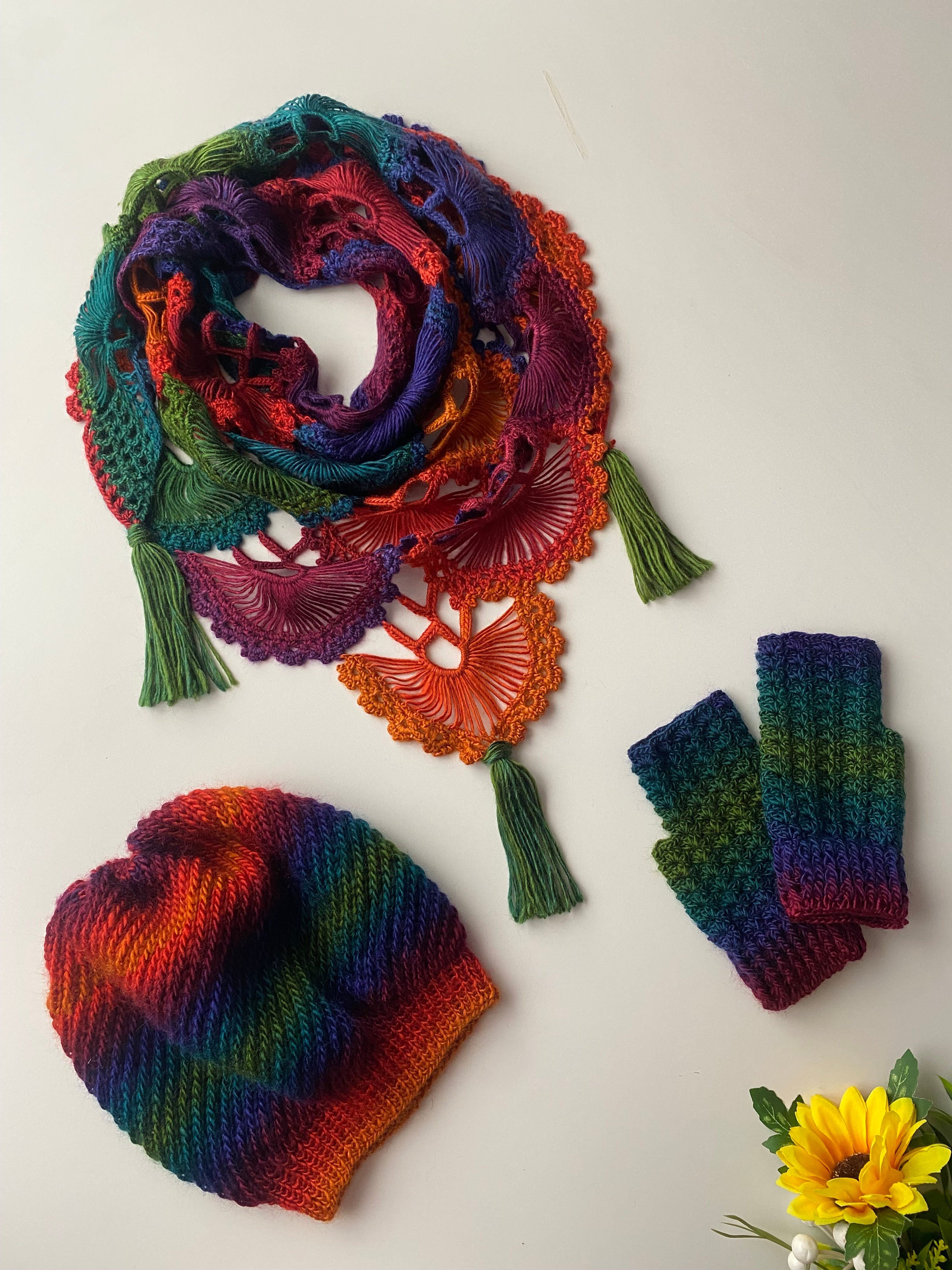 El Örgü Boyun Şal Takımı %100 El Örgüsü