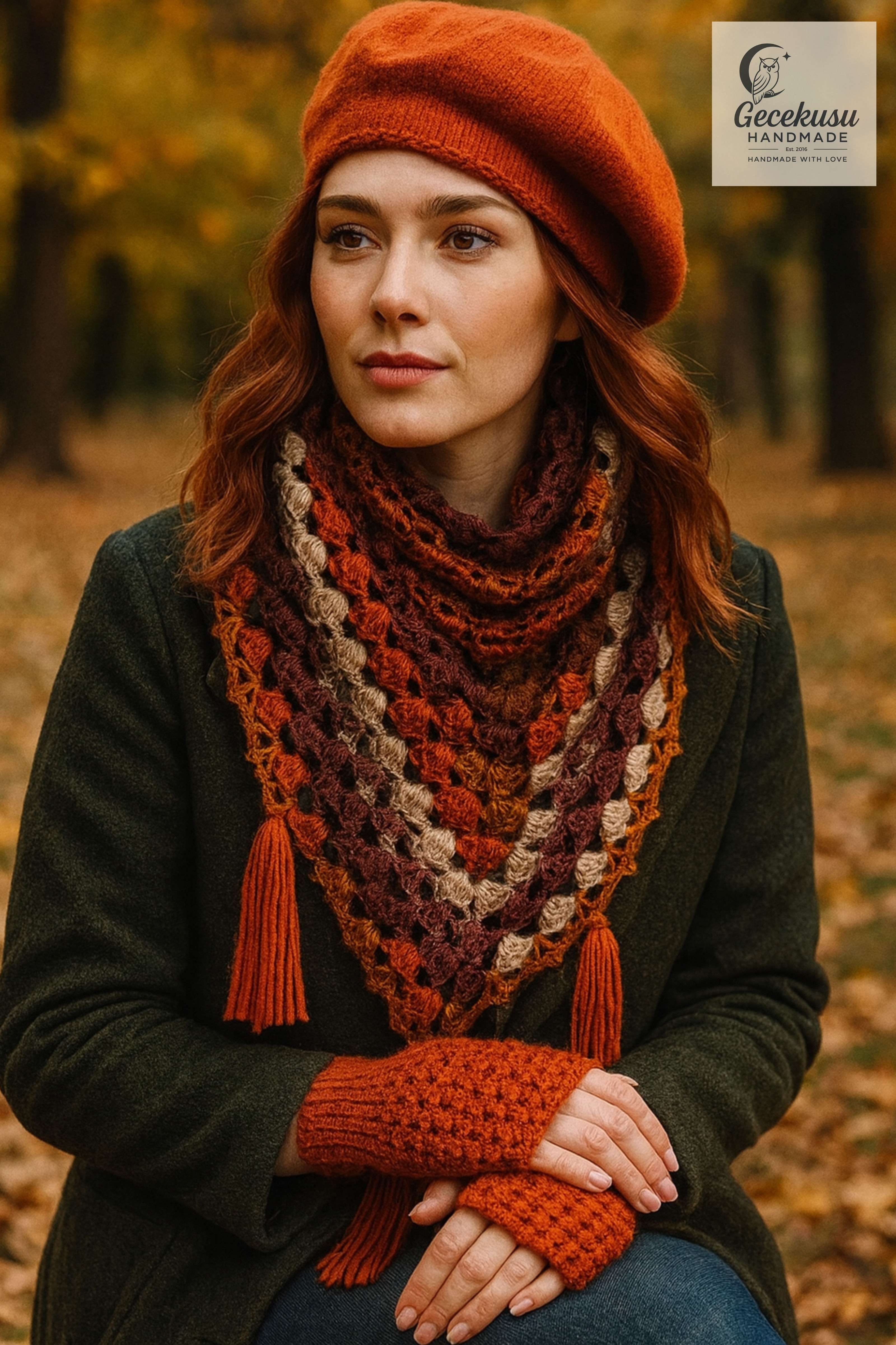 El Örgü Boyun Şal Takımı %100 El Örgüsü